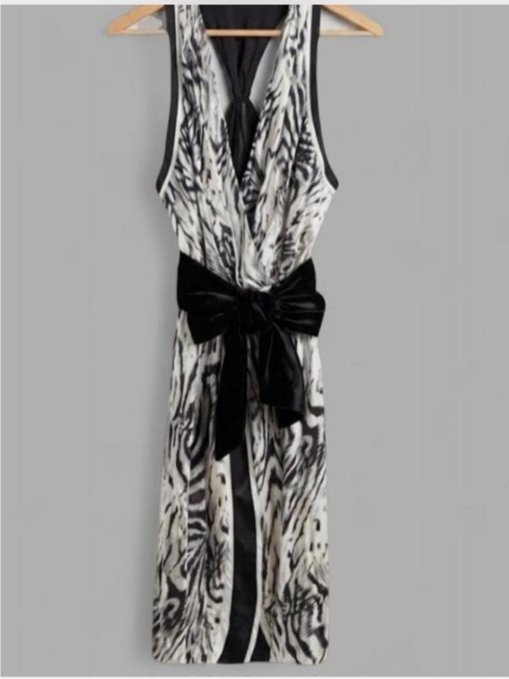 GUESS by Marciano Zebra Print Crossover Low V Open Back Belted Mini Dress Medium